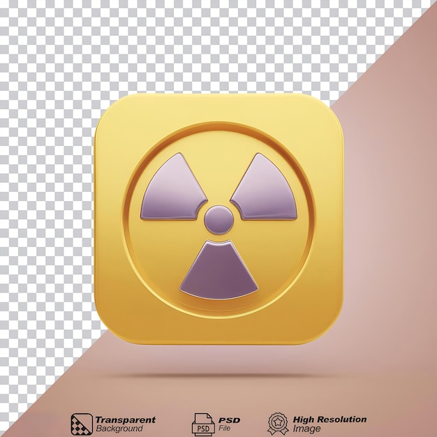 PSD gold square radiation icon isolated on transparent background