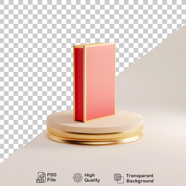 PSD a gold stand with a red book on it