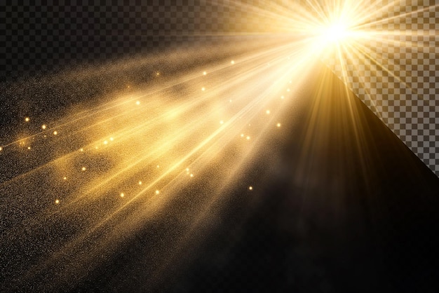 PSD a gold star burst with a bright light and a black background