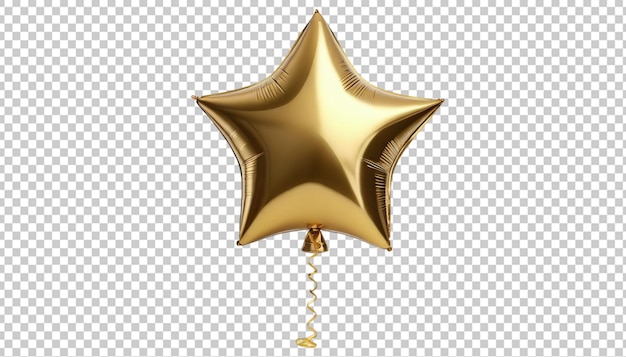 Gold star helium balloon isolated on transparent background