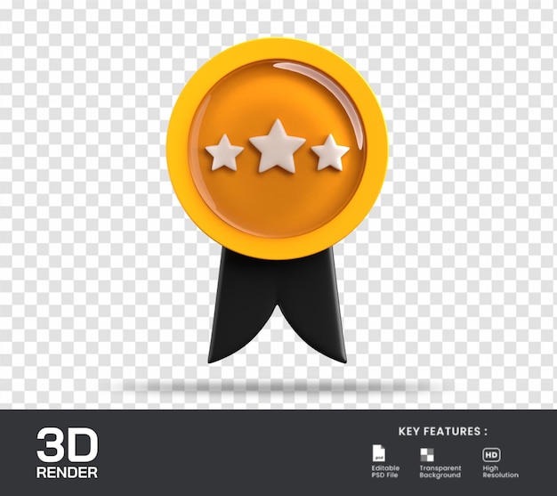 Gold star medal 3d render illustration