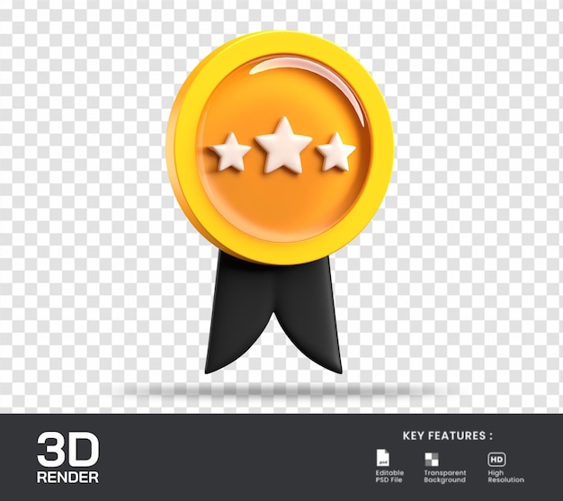 Gold star medal 3d render illustration