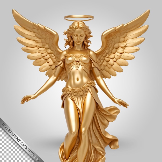 a gold statue of an angel with a cross on her head