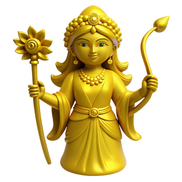 a gold statue of a woman with a flower on her head