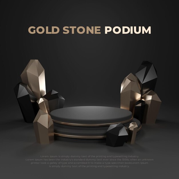 Gold Stone 3D Realistic Podium Product Promo Display