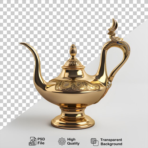 a gold teapot with a gold handle on transparent background