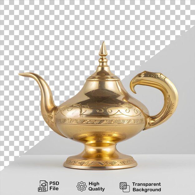 a gold teapot with a picture of a teapot on it