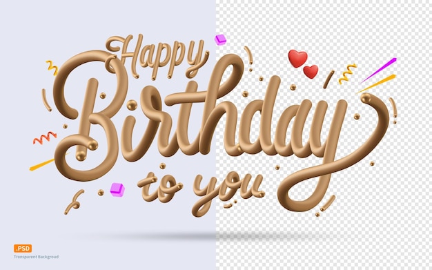 Gold text of 'Happy birthday' with decoration