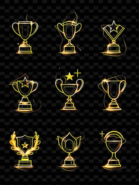 gold trophies with a star on a black background