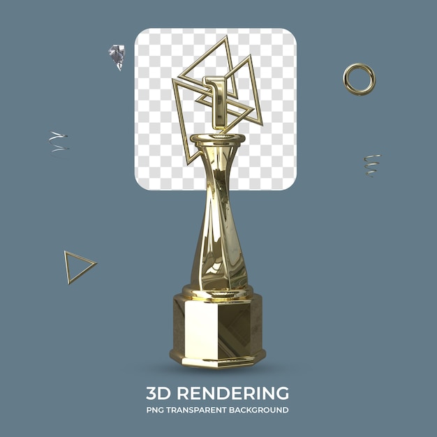 Gold Trophy with Number 1 3D render transparent background