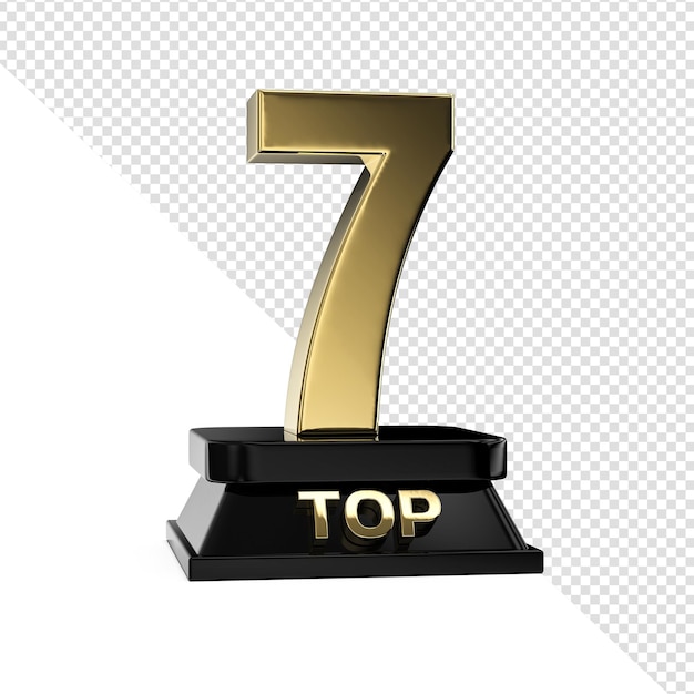 A gold trophy with the number 7 on it