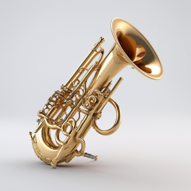 a gold trumpet with the word  music  on it