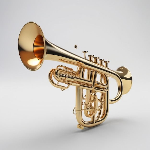 a gold trumpet with the word trumpet on it