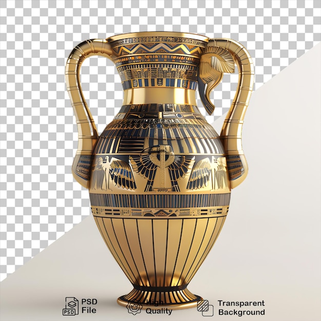 a gold vase with a gold handle is shown on a white background