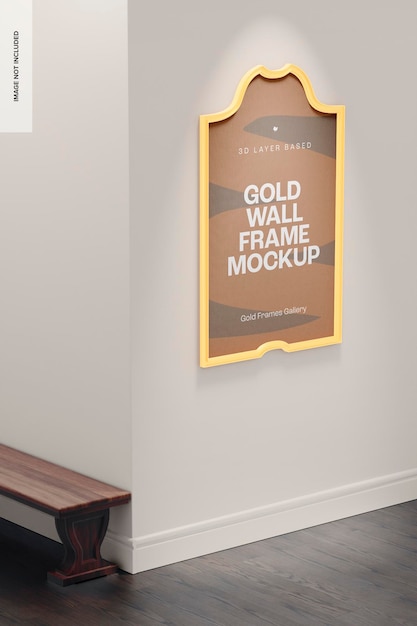 Gold Wall Frame Mockup, Side View