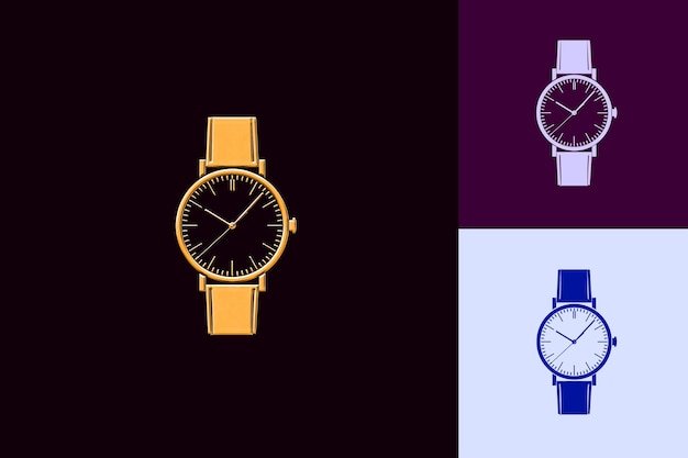 PSD a gold watch with a blue face and a black watch on the left