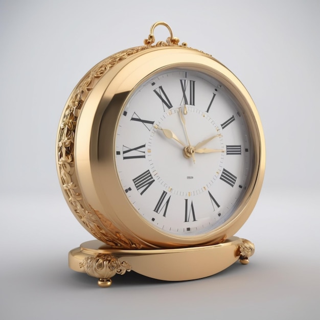 a gold and white clock with roman numerals on it