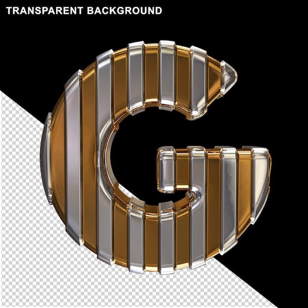 Gold with silver vertical straps capital letter g