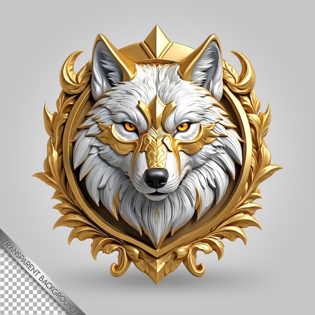 PSD a gold wolf head with a gold crown on it