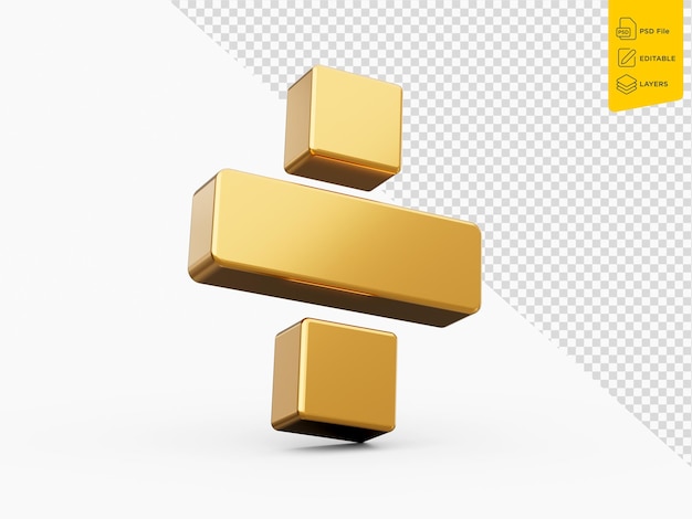 Golden 3d Math Divide Symbol Icon Isolated On White Background 3D Illustration