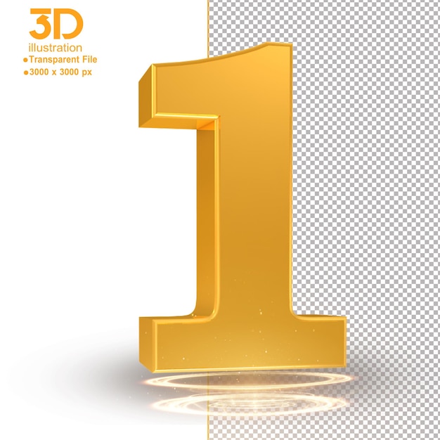 Golden 3D number 1 no background PNG