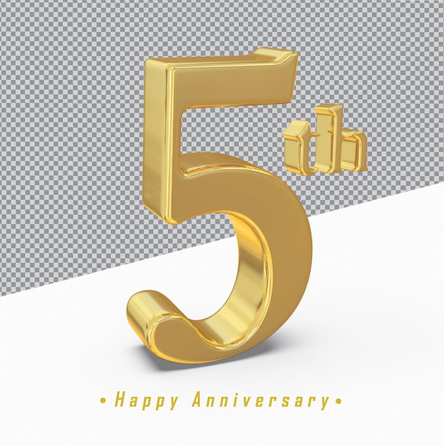 PSD golden 5th happy anniversary 3d