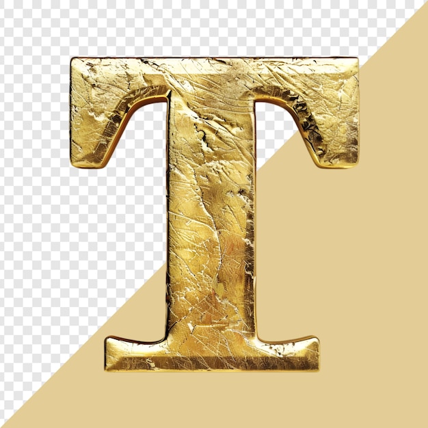 Golden alphabet T on transparent background