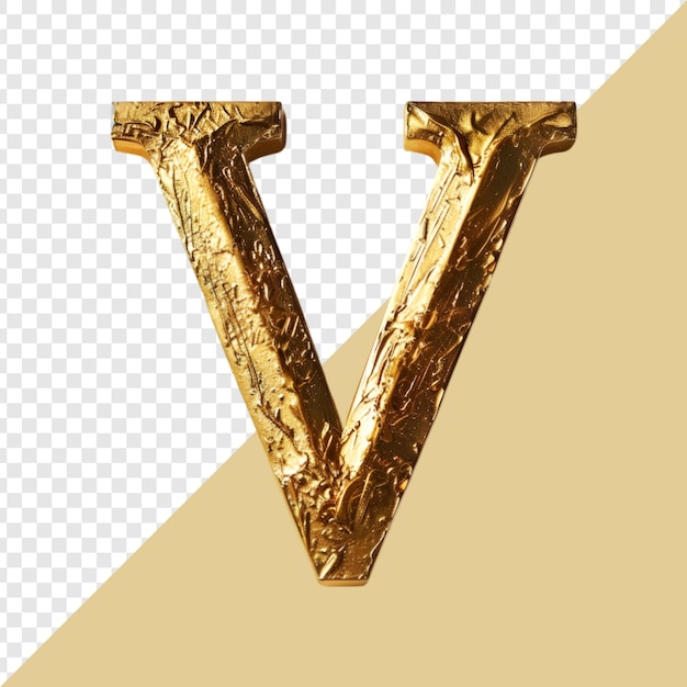 Golden alphabet V on transparent background