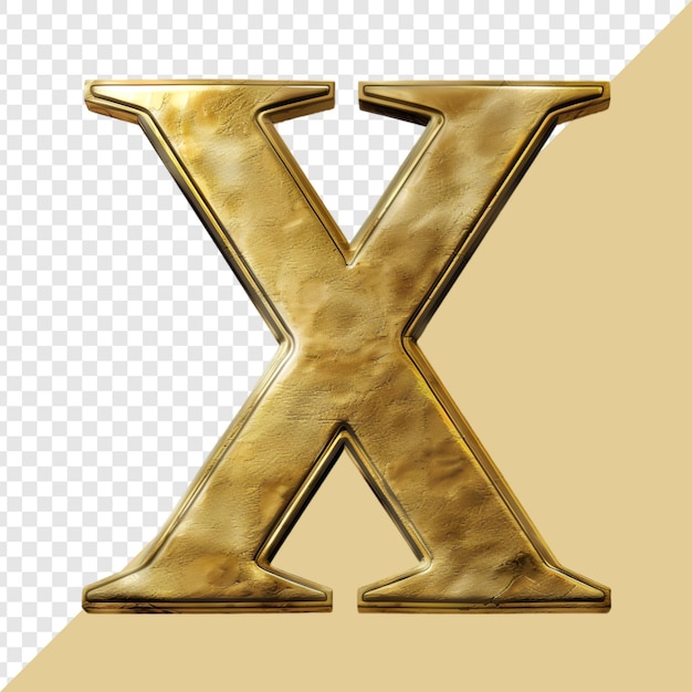 Golden alphabet X on transparent background