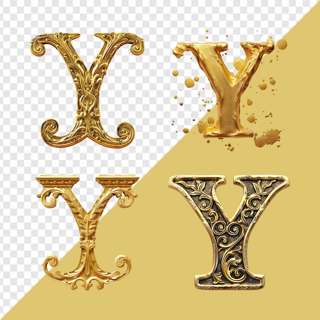 Golden alphabet Y on transparent background