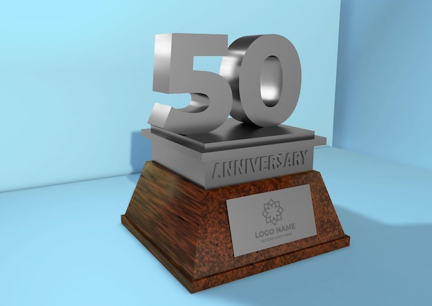 PSD golden anniversary trophy with wood base and silver top