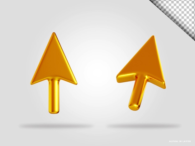 Golden arrow, cursor 3d render illustration isolated