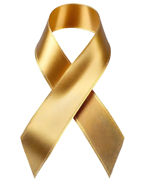 Golden awareness ribbon on white background