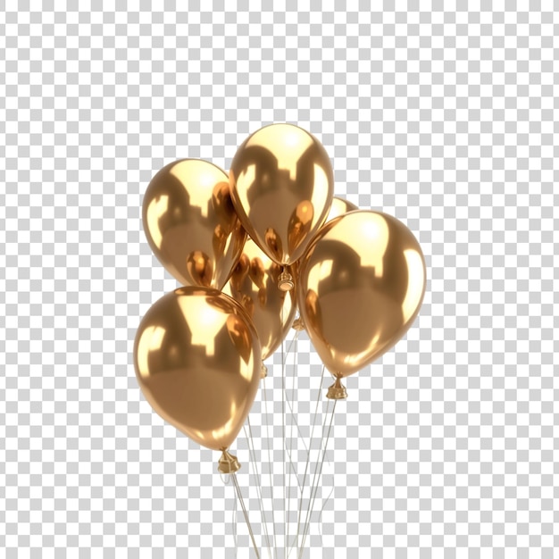 Golden ballons on a transparent background