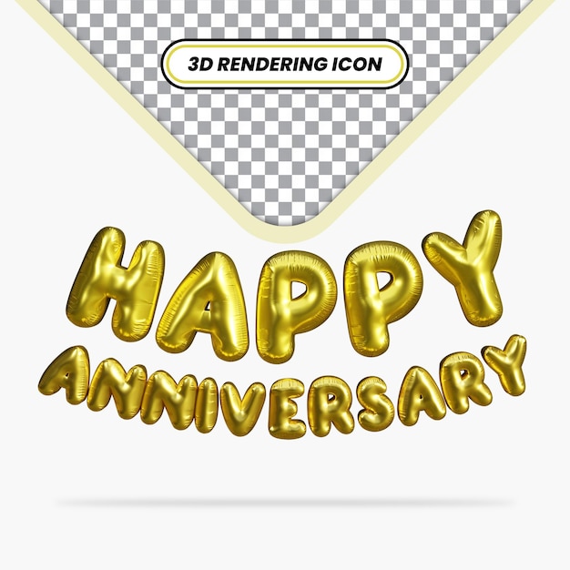 Golden Balloon Happy anniversary 3D Rendering Icon