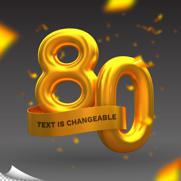 PSD golden balloon number 80 with text changeable