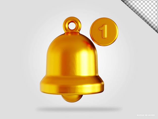 Golden bell notification 3d render illustration isolated