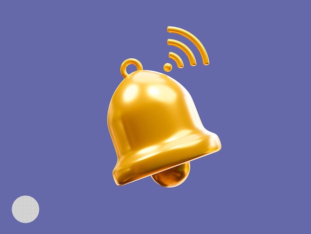 Golden bell ringing for application notification alert on purple background concept by 3d render illustration