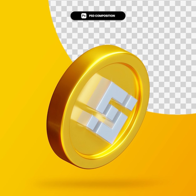 Golden Binance coin 3d rendering isolated