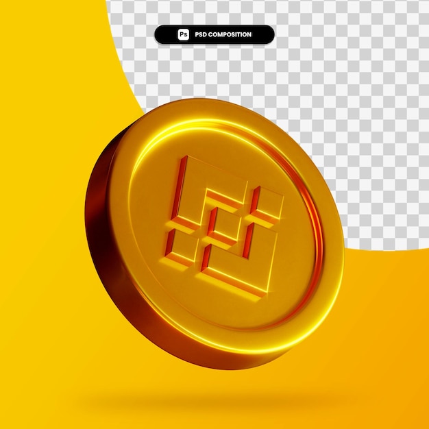 Golden Binance coin 3d rendering isolated