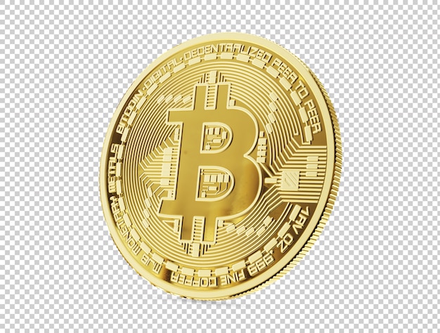 Golden bitcoin, isolated, 3D rendering