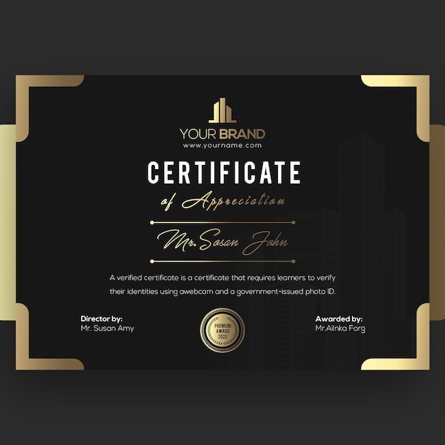 Golden Black Premium Certificate Template