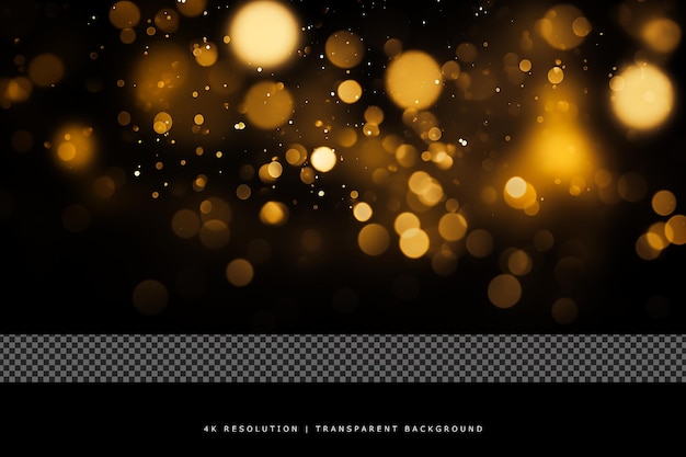 Golden blurred bokeh lights on transparent background