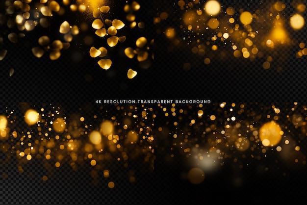 Golden blurred bokeh lights on transparent background