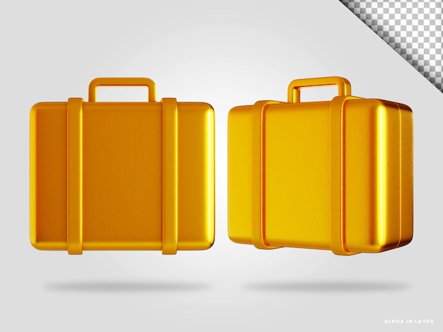 Golden briefcase 3d render illustration isolated