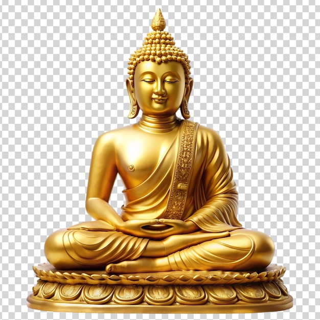 Golden Buddha statue sitting in a lotus position on transparent background