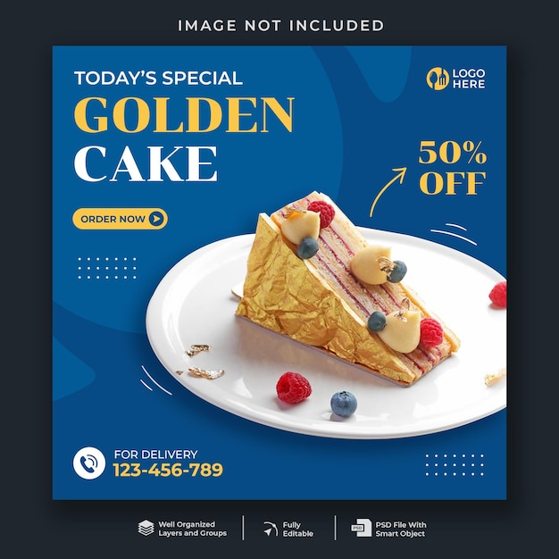 Golden cake social media banner template