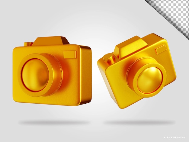 Golden camera 3d render illustration isolated