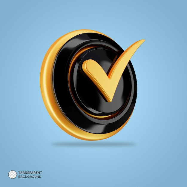 Golden check mark symbol icon 3d render illustration