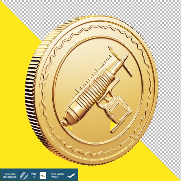 Golden Coin Top Shot Camera Angle White Background Transparent Background PNG PSD